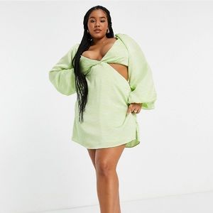 Satin cut out volume sleeve skater dress